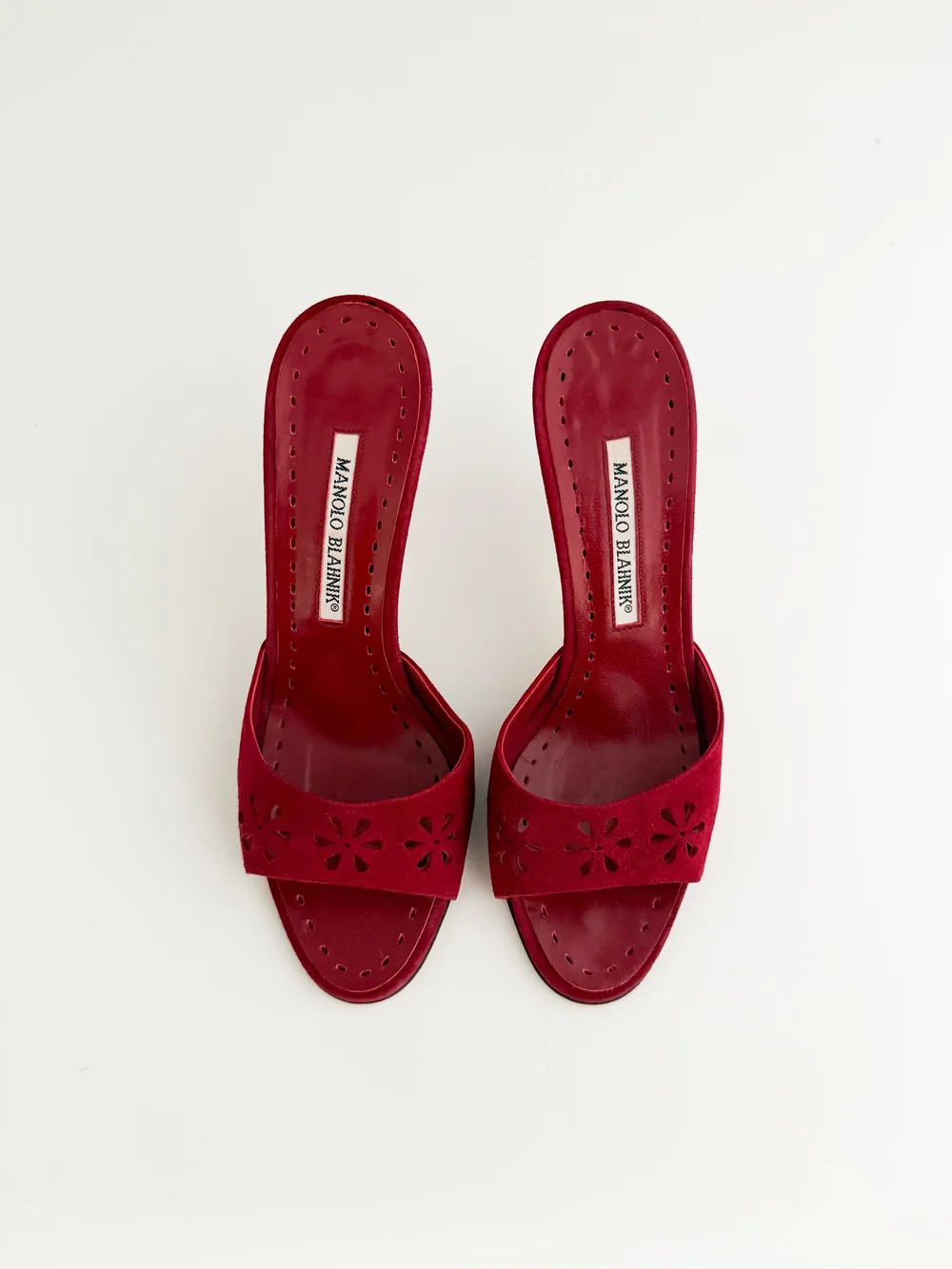 Manolo Blahnik Iconic Wine Red Suede Leather Eyelet Sandal